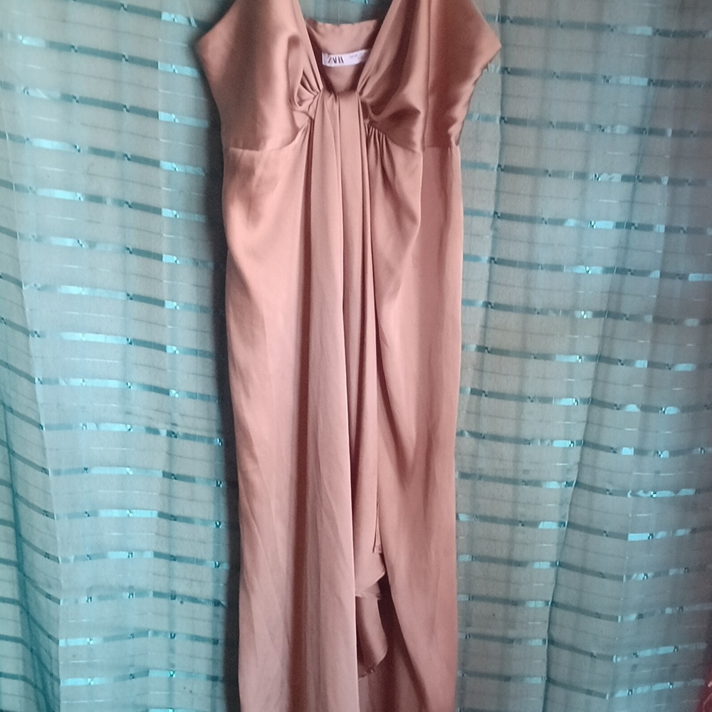 Zara Women's Knotted Front Satin Dress - Picture 5 of 7